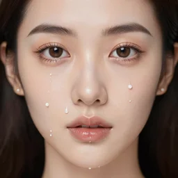 beautiful face with liquid pearls running down cheeks and chin