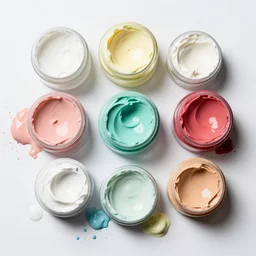 a bounty of coloured creams and splodgy paint
