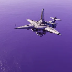 a digital art of purpleish ocean from above, with a flying hightech laboratory above it, retro sci - fi, stanislav lem solaris, detailed, in the style of greg rutkowski