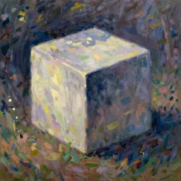 beautiful impressionist painting of companion cube