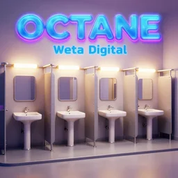 octane render weta digital movie poster vaporwave aesthetic public restroom 4 d showcase demoreel