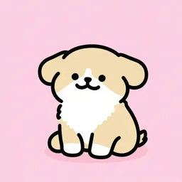 cute dog sitting on ground pink background, cute, cartoon,
