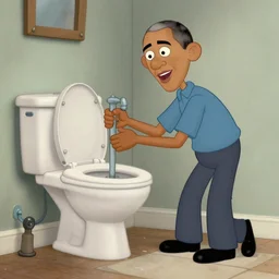 obama the plumber, fixing a toilet, in the style of claymation