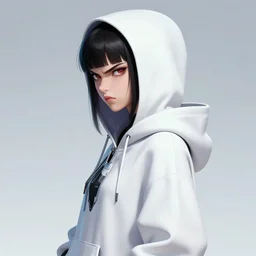a 1 9 tomboy cyberpunk goddess in hoodie, side portrait, vi, angry, striking, defiant, spotlight, vibrant colors, beautiful eyes, by marco paludet and gianni strino and marion bolognesi