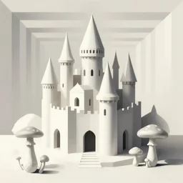 peach's castle, geometric overhaul by mc escher, optical illusion, abstract composition, liminal space, mushroom kingdom, high contrast, rembrandt lighting, hyperion render, ray - tracing, trending on artstation, 4 k