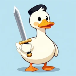 modern vector portrait of a dictator duck holding a sword, flat art, award winning art, nft - style art, cartoon, detailed, clean, realistic