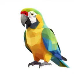 low poly render of parrot, white background
