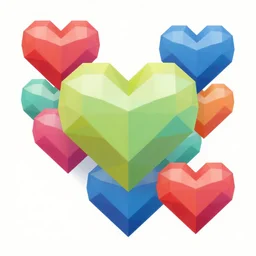 very colorful, low poly, hearts