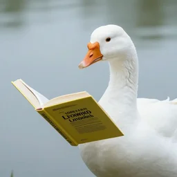 white goose reading a book, award winning, nature photography, national geographic, 8 k