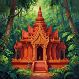 blood temple in a jungle painting