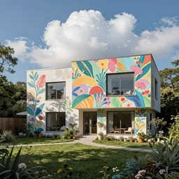 garden villa by kenzo tange, white sea cloud, summer morning, very coherent and colorful high contrast, art by! gediminas pranckevicius! geof darrow, pastel color, volumetric lighting, cinematic, floralpunk screen printing woodblock, dark shadows, hard lighting, stippling art