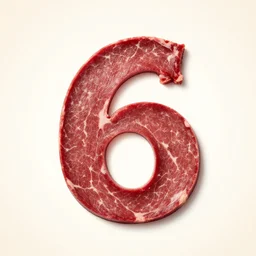the letter'6'slashed in meat