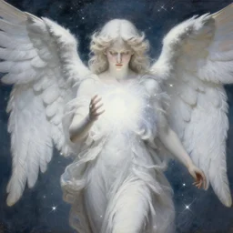 highdetailed hyperrealistic painting of white angel!!! no gender!!!, giant ball of miracle light from the chest!!!!!, 4 k hd fur face!!!, big wings, by jan van eyck, holography space, white sparkles everywhere, thin strokes, high textures
