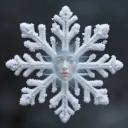 silk snowflake with tiny ethereal transparent human face in the middle. surreal photography surreal photography