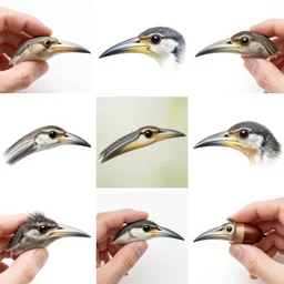 montage of style sheets, bird beaks, hand drawn, macro photograph, by acorn naturalists