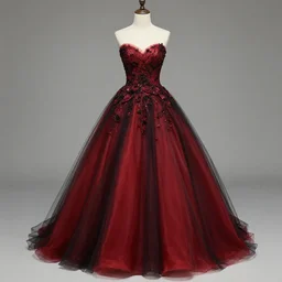 a beautiful prom dress made from smoke crimson and black