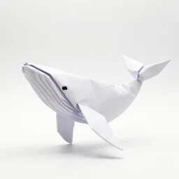 origami humpback whale in white paper, 3 d render, ultra - detailed, on white background, studio shot