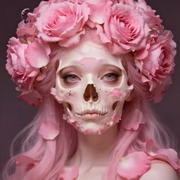a wonderful goddess with the skull made of rose pink petals, intricate, elegant, highly detailed, wonderful eyes, sweet, digital painting, artstation, concept art, smooth, sharp focus, illustration, art by artgerm and greg rutkowski and alphonse mucha and william - adolphe bouguereau