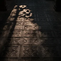 ancient temple floor tile pattern, dark tone, seamless, repeatable, tileable, no lighting