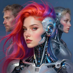 beautiful face of goddess with a vibrant hair by asher brown durand, center, profile picture, portrait by pantokrator, cybernetic cyborg robot by beksinski, transcending into divine by albert bierstadt, detailed artwork, 4 k hd, trending on artstation. deviantart
