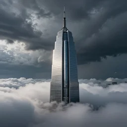 skyscraper resting on storm clouds, highly detailed, trending on artstation, symbolism, surrealism, art