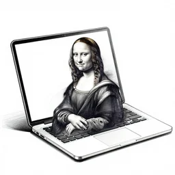 sketch of laptop by davinci, high details