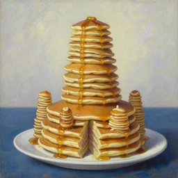 the tower of babel made of pancakes by thomas kinkade, oil on canvas