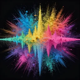 audio waveform, audio signal, colorful, rainbow powder, trending on art station, award winning art