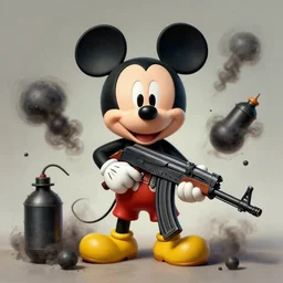 mickey mouse realistic with ak 4 7 surrounding poison gas digital painting 4 k