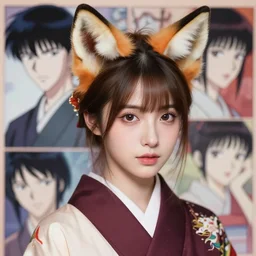 A beautiful woman with fox ears in a kimono || cute-fine-face, pretty face, realistic shaded Perfect face, fine details. Anime. realistic shaded lighting poster by Ilya Kuvshinov katsuhiro otomo ghost-in-the-shell, magali villeneuve, artgerm, Jeremy Lipkin and Michael Garmash and Rob Rey