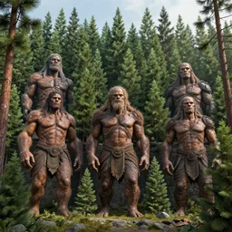 a beautiful hyperrealistic detailed 3 d render of colossal golems guarding a wall of infinite pine trees, by roberto robert, anton otto fischer, atey ghailan, unreal engine, octane render, epic, 3 d, intricate, ultra wide, artstation, volumetric lighting, hdr, polished, micro details, ray tracing, 8 k