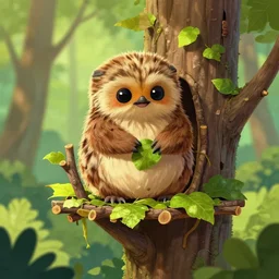 a humble ewok building a treehouse from sticks and leaves in the forest, artstation, colorful
