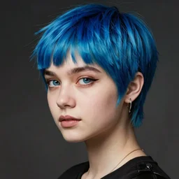 photo of young cute punk girl with blue pixie cut, hyper detailed