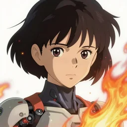 girl cyborg, hibiki otsuki detailed perfect face, exquisite details, fire magic, mid view, design on a white background, by studio muti, greg rutkowski makoto shinkai takashi takeuchi studio ghibli