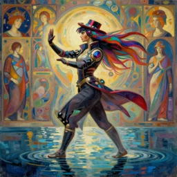 an intricate oil painting of serah farron cyberpunk magician in tai chi pose walking on water, long hair, colorfull, excelent composition, wide shot, by yoshitaka amano, by greg rutkowski, by alphonse mucha by jeremyg lipkinng, by rhads, by ross tran, by artgerm, octane render