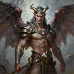a beautiful portrait painting of a male winged aasimar, pathfinder, dungeons and dragons, art by keith parkinson and greg rutkowski and tim hildebrandt
