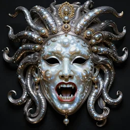 hyperrealism, detailed textures, award winning autochrome photo, symetrical africanpearl old screaming medusa queen autochrome pearl portrait, pearl silverplate, intricate, detailed facial pearl scary animal mask, pearl, golden jewelery, silverplate, ultra realistic, cinematic, intricate, cinematic light by steve mccurry, unreal engine 8 k