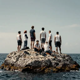 a group of sailors stranded on a rock