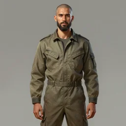portrait of a man by greg rutkowski, he is about 4 0 years old, mixture between vietnamese, persian and texan, bald with beard, very tall and slender, he is wearing a utilitarian jumpsuit, highly detailed portrait, digital painting, artstation, concept art, smooth, sharp foccus ilustration, artstation hq