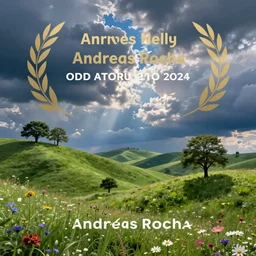 grassy hills trees flowers and fantasy sky, through clouds blue sky, andreas rocha style