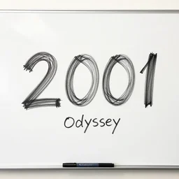 a whiteboard sketch of 2 0 0 1 space odyssey, marker pen, black on white
