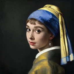 portrait of 1 9 5 0 s audrey hepburn, oil painting by johannes vermeer, 1 7 th century, art, oil on canvas, wet - on - wet technique, highly realistic, expressive emotions, intricate textures, illusionistic detail, 4 k