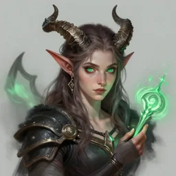 a digital painting of a aasimar with horns and green eyes, a character portrait by nina tryggvadottir, featured on deviantart, fantasy art, d & d, official art, concept art, young bard with music magic character design from witcher