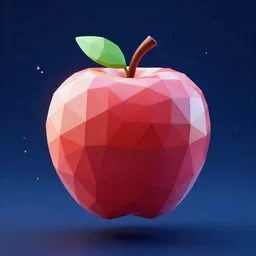a 3D apple made of polygons, virtual apple, polygonal apple, floating in a dark blue void of particles, 4k detailed, 8k