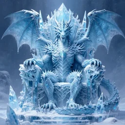 frozen dragon in a giant throne of ice, mystical, digital painting, mixed media, trending on artstation and deviantart, epic composition, highly detailed, 8 k