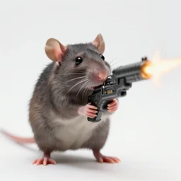 portrait of small bipedal fantasy fantasy fantasy realistic rat rodent!! firing alien fantasy gun weapon, barrel at towards screen, cinematic, portrait, macro, from the new science fiction movie, white background, 8 k, f 1. 8!!!