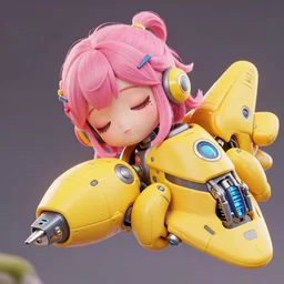 a cute chinese girl, pink hair covered with hairpins, big eyes, yellow expandable loose plastic cyber technology jack, hugh cybertech ping flying jet backpack, fantasy art by saruei and guweiz and ilya kuvshinov, sleep curves, exotic sharp focus, trending on artstation hq, deviant start, pinterest, unreal engine 5, highly detailed, 4 k uhd image