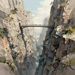 invisible bridge between two cliffs of different time periods, magnificent, close up, details, sharp focus, elegant, highly detailed, illustration, by Jordan Grimmer and greg rutkowski and PiNe(パイネ) and 薯子Imoko and 香川悠作 and wlop and maya takamura, intricate, beautiful, Trending artstation, pixiv, digital Art