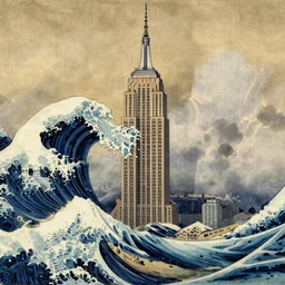 waves envelop the empire state building by katsushika hokusai