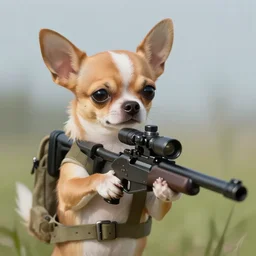 digital painting of a chihuahua holding a sniper rifle